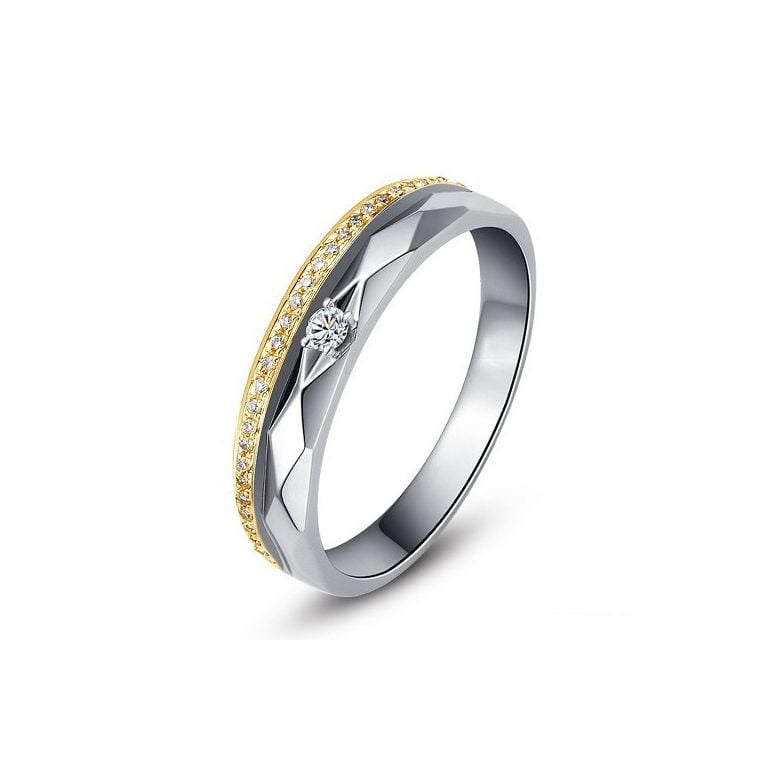 Alliances Femme 2 ors - Or blanc, jaune - Diamants - Anneau à facettes - 1