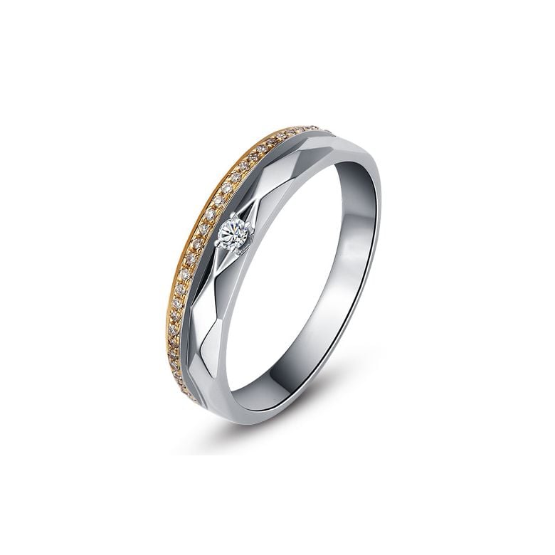 Alliance Homme 2 ors - Or blanc, rose - Diamants - Anneau à facettes - 1