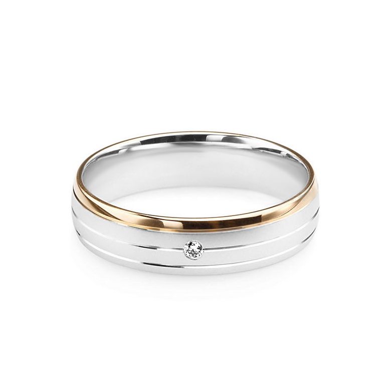 Alliance de prestige bicolore - 2 ors, diamant - Madame - 3