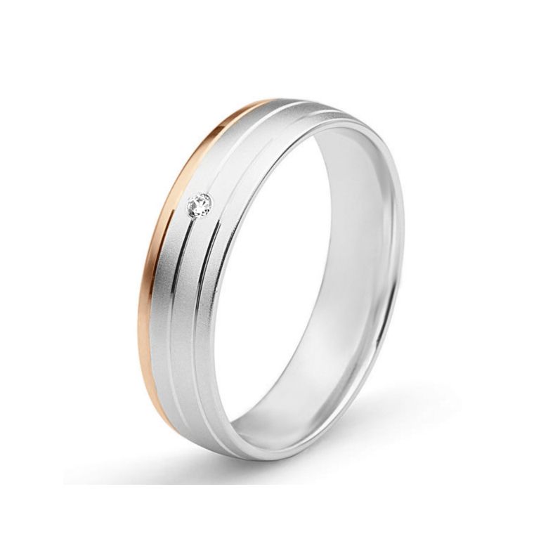 Alliance de prestige bicolore - 2 ors, diamant - Madame or blanc et rose - 1