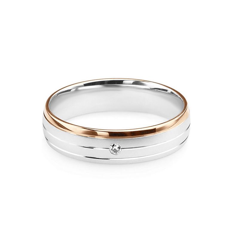 Alliance de prestige bicolore - 2 ors, diamant - Madame or blanc et rose - 3