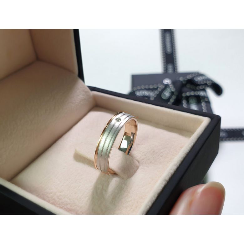 Alliance de prestige bicolore - 2 ors, diamant - Madame or blanc et rose - 6