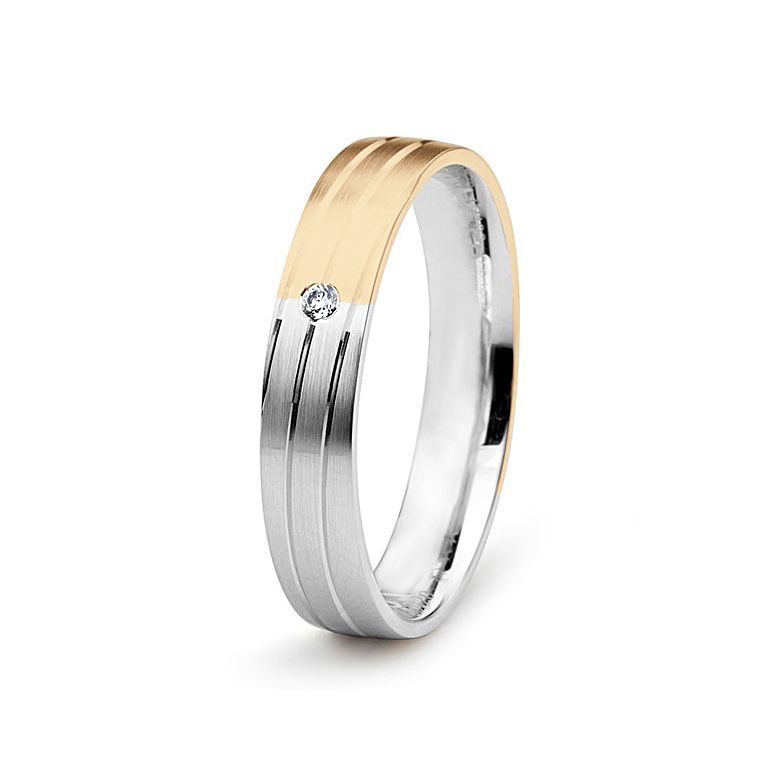 Alliance de mariage rainure - 2 ors - Diamant serti clos - Femme or blanc et rose - 1