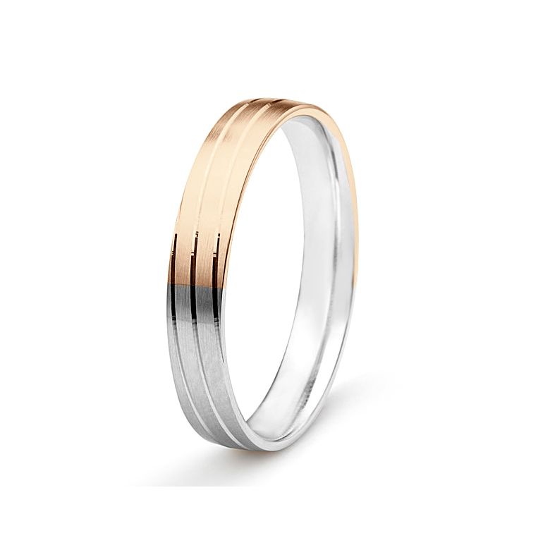 Alliance de mariage rainure - 2 ors - Homme or blanc et rose - 1