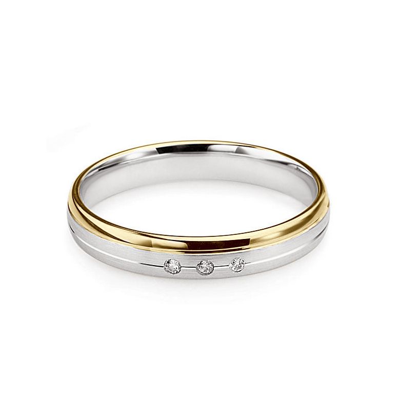 Alliance 2 ors liés - Bague créative pour Femme - Diamants clos or blanc et jaune - 3