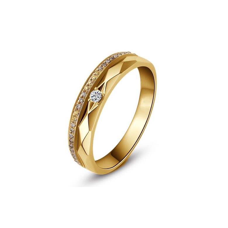 Alliance Homme 2 ors - Or jaune, rose - Diamants - Anneau à facettes - 1