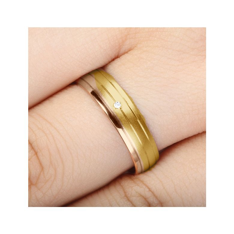 Alliance de prestige bicolore - 2 ors, diamant - Madame or jaune et rose - 2