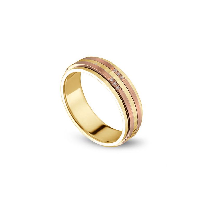 Alliance 2 ors Homme - Or jaune poli et rose brossé - Diamants - 1