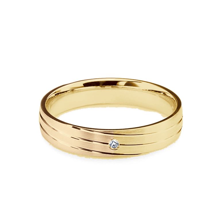 Alliance de mariage rainure - 2 ors - Diamant serti clos - Femme or jaune et rose - 3