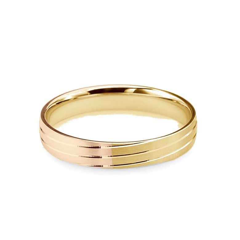 Alliance de mariage rainure - 2 ors - Homme or jaune et rose - 3
