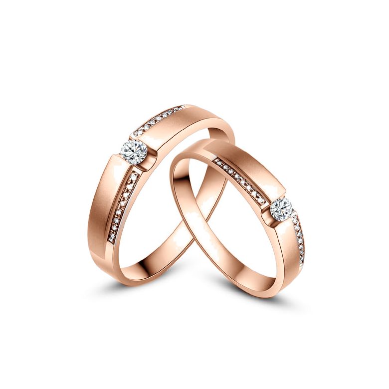 Alliances solitaires or rose 750/1000 - Bagues Duo diamants | Déa & Blum - 1