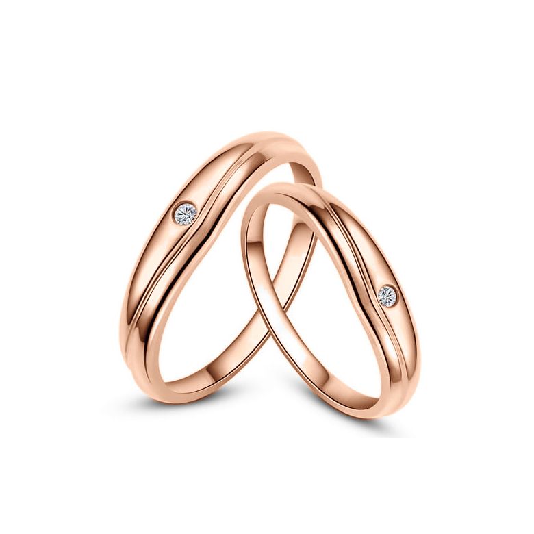 Modèles alliances mariage - Alliances duo classiques - Or rose, diamants - 1