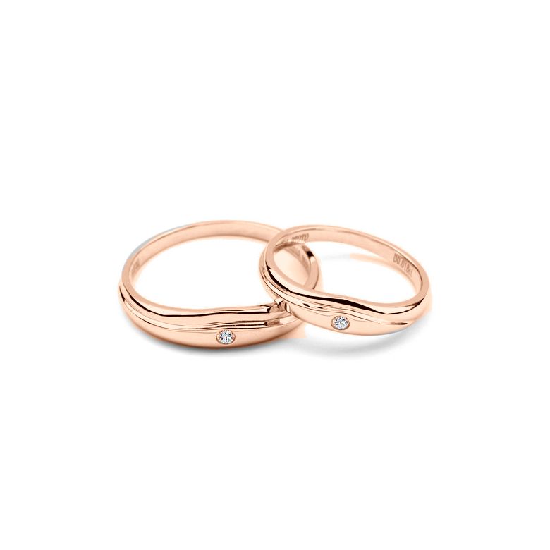 Modèles alliances mariage - Alliances duo classiques - Or rose, diamants - 2