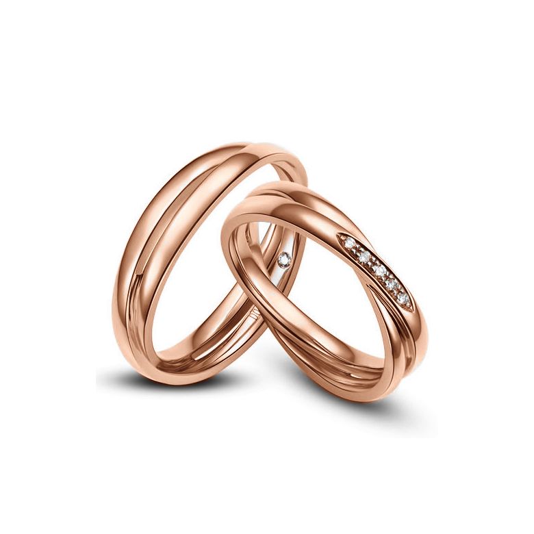 Duo d'alliances 2 anneaux or rose - Diamants | Marthe & Orli - 1