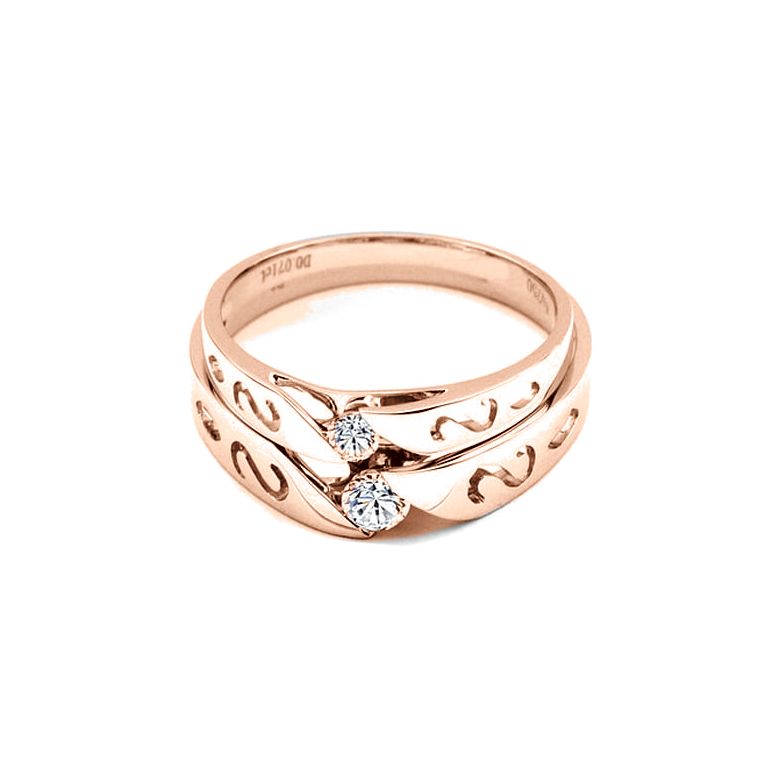 Mes alliances de mariage - Alliances Duo originales or rose, diamants - 2