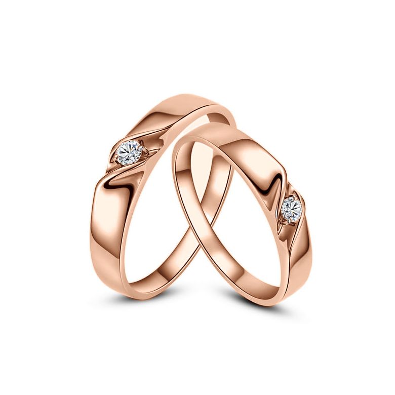 Alliances mariage en or - Alliances Duo - Or rose 18 carats - Diamant - 1