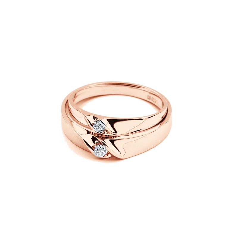 Alliances mariage en or - Alliances Duo - Or rose 18 carats - Diamant - 2