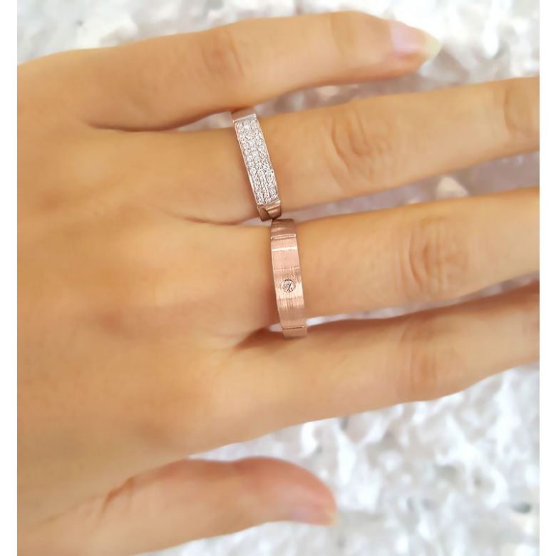Alliances or rose Couple - Sertissage diamants - 3