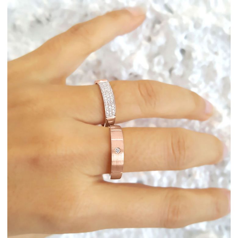 Alliances or rose Couple - Sertissage diamants - 4