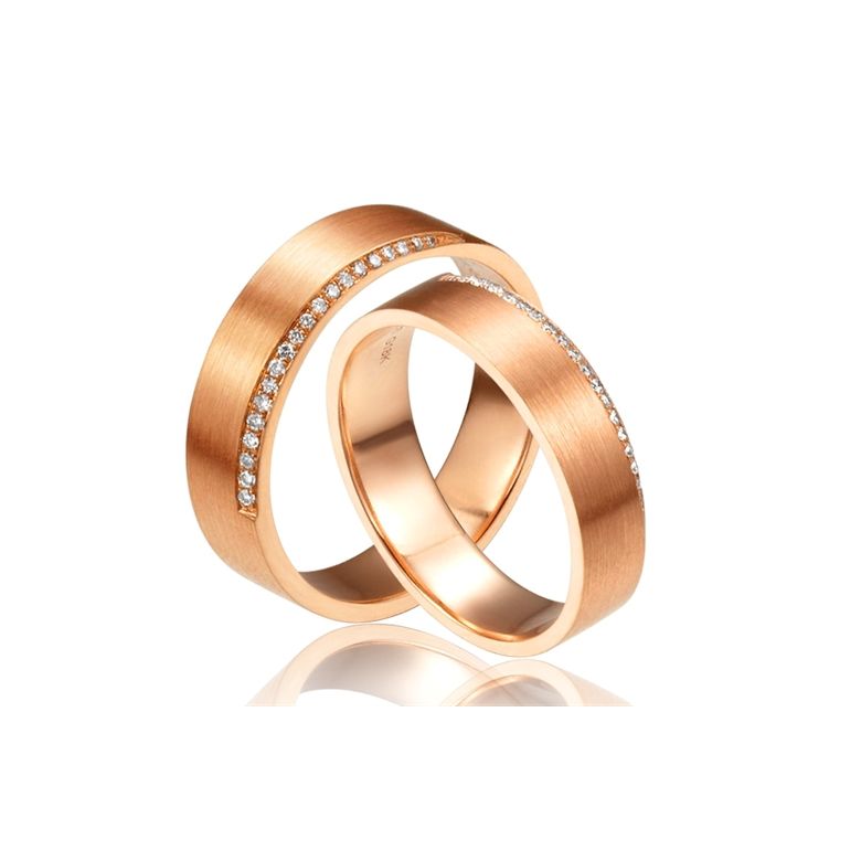 Alliances Couple. Or rose. Diamants 0.120ct - 1