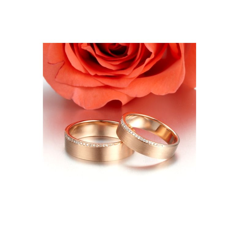 Alliances Couple. Or rose. Diamants 0.120ct - 4