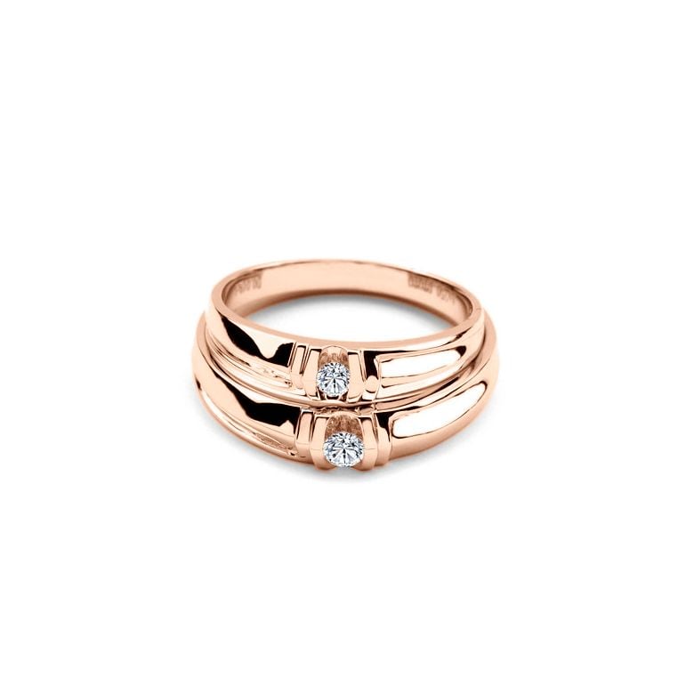 Alliances solitaires sophistiqués. Alliances duo. Or rose, Diamants | Constance & Schubert - 2