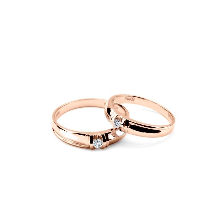 Alliances solitaires sophistiqués. Alliances duo. Or rose, Diamants | Constance & Schubert - 3