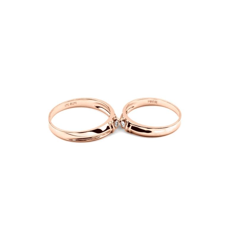 Alliances solitaires sophistiqués. Alliances duo. Or rose, Diamants | Constance & Schubert - 4