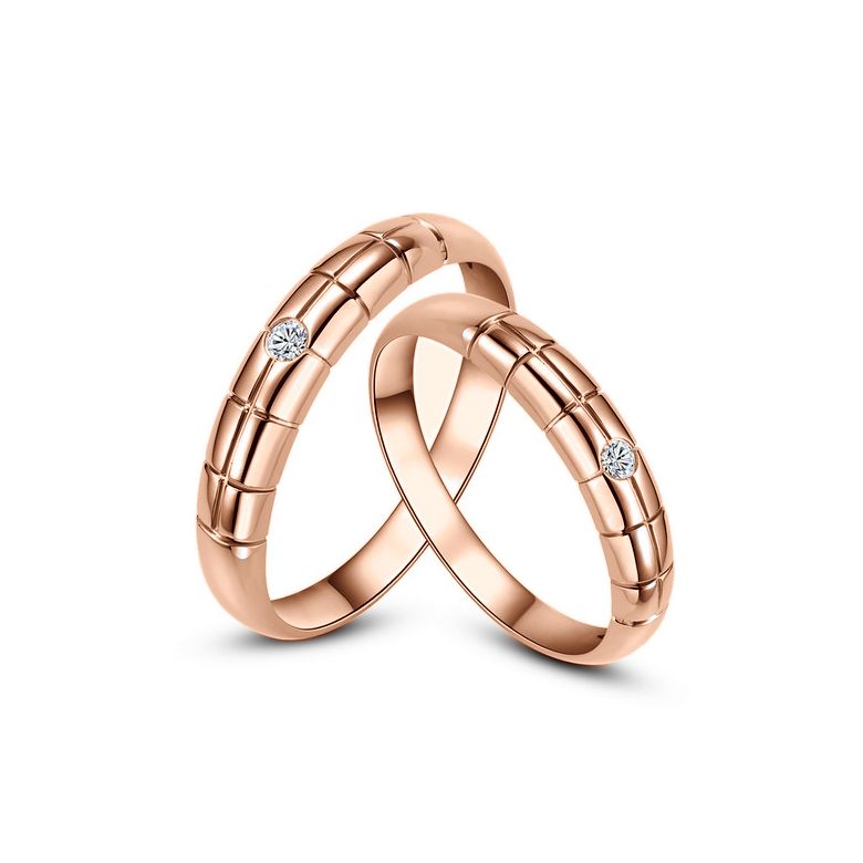 Alliances duo mariage - Quadrillage - Or rose 750/1000, diamants - 1