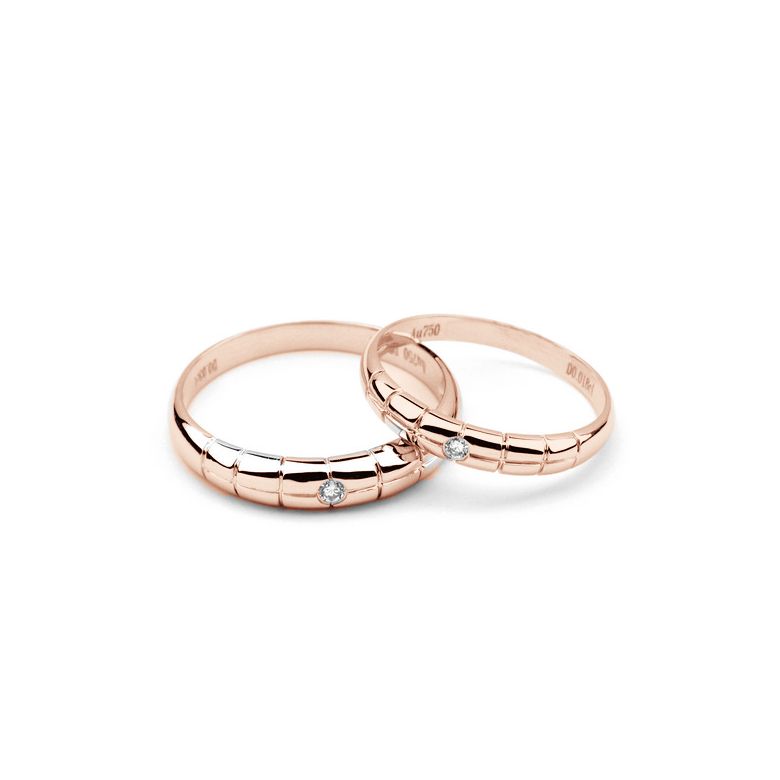 Alliances duo mariage - Quadrillage - Or rose 750/1000, diamants - 3