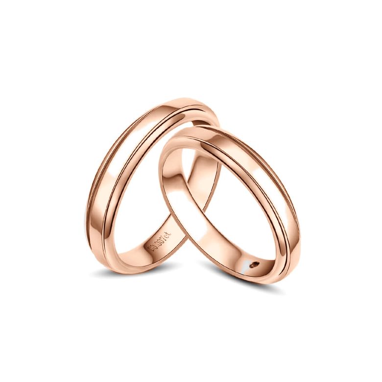 Anneaux d'or rose 750/1000. Alliances androgynes duo. Diamants | Annabelle & Adam - 1
