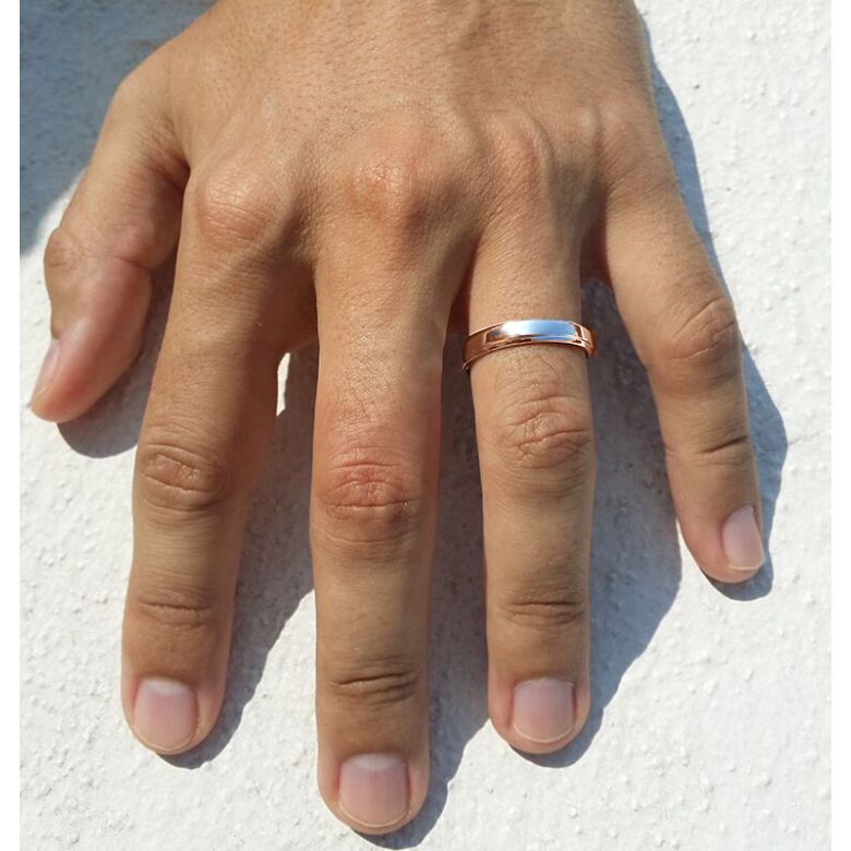Anneaux d'or rose 750/1000. Alliances androgynes duo. Diamants | Annabelle & Adam - 2