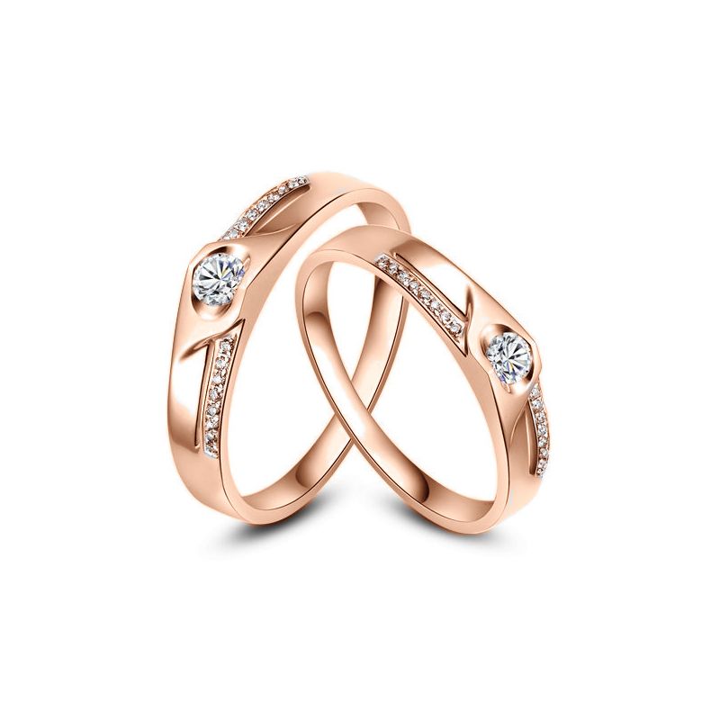 Alliances Duo solitaires diamants - Alliances modernes Or rose 18cts - 1