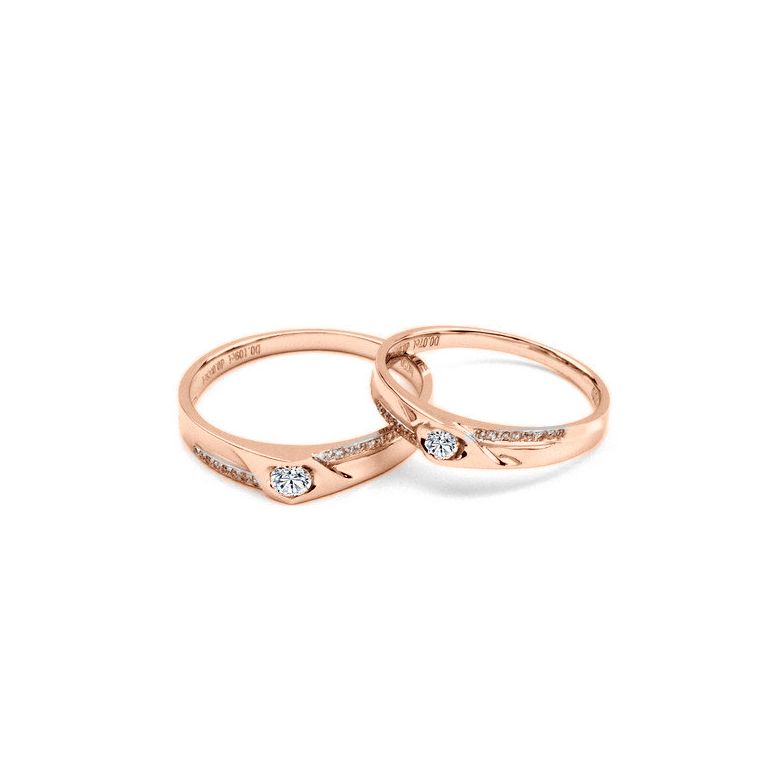 Alliances Duo solitaires diamants - Alliances modernes Or rose 18cts - 2