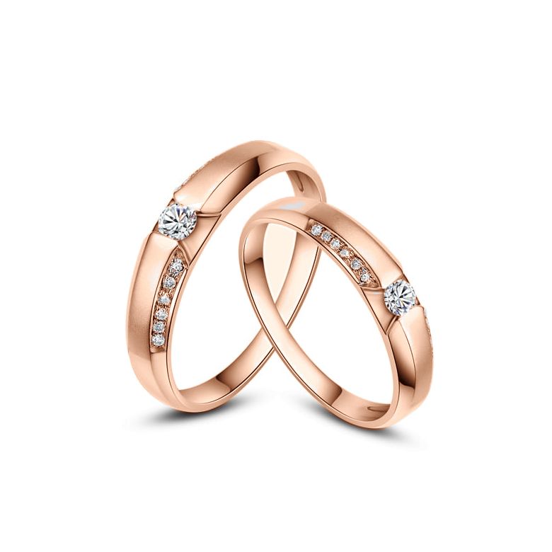 Achat alliances mariage - Alliances Solitaires Duo - Or rose, diamants - 1