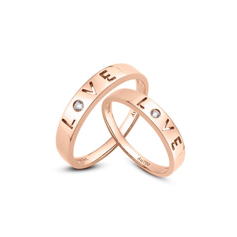 Alliances Love - Alliances Duo d'or rose - Diamants - 1