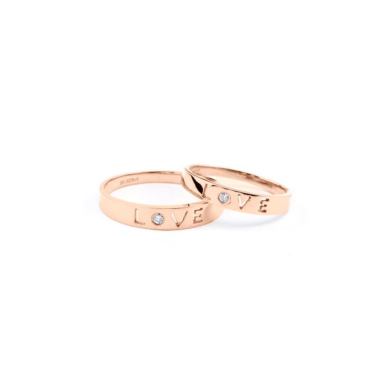 Alliances Love - Alliances Duo d'or rose - Diamants - 2