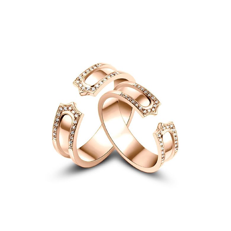 Alliances or rose originales - Anneaux discontinus Couple - Diamants - 1