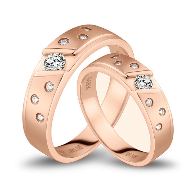 Bagues alliances constellations diamantées - En or rose 18cts - Duo - 1