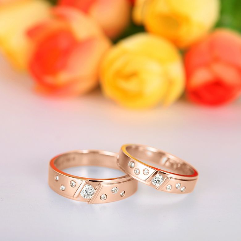 Bagues alliances constellations diamantées - En or rose 18cts - Duo - 4