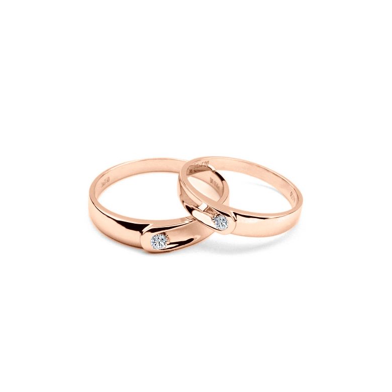 Alliances diamants et or rose - Duo d'anneaux - 2