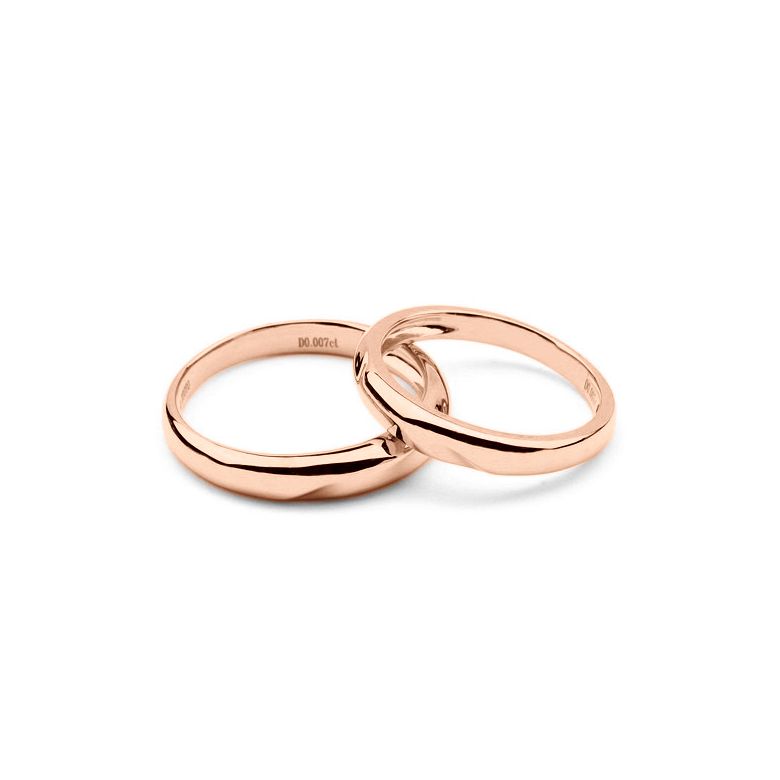 Alliances en or rondes - Duo d'alliances Or rose - Diamants - 4
