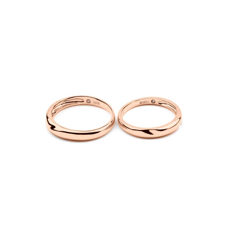 Alliances en or rondes - Duo d'alliances Or rose - Diamants - 5