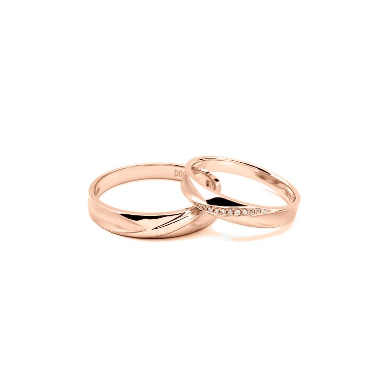 Duo d'alliances prestige. Design en diagonale. Or rose, diamants - 3