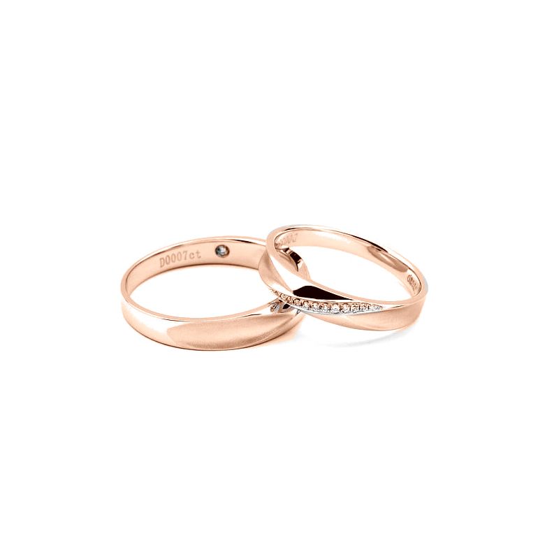 Duo d'alliances prestige. Design en diagonale. Or rose, diamants - 4