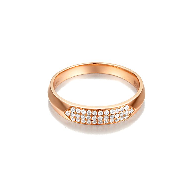 Alliance biseautée pour elle. Or rose, diamants pavés | Mélancolique - 4