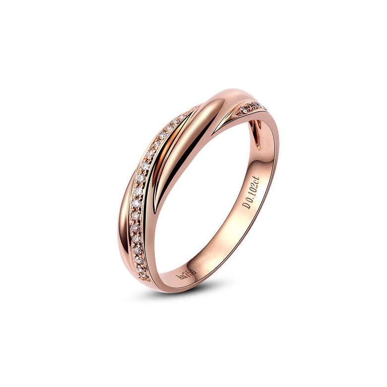 Alliance diamants mouvement du coeur. Puissance des sentiments. Or rose | Aurora - 1