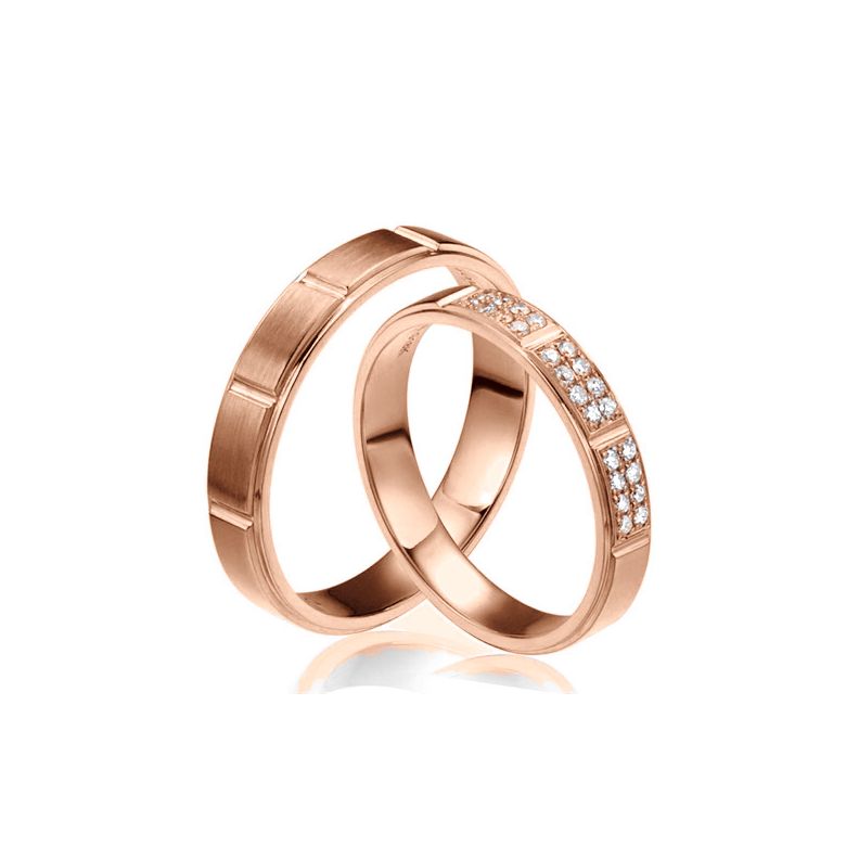Alliances Couple -  Or rose - Diamants - 1