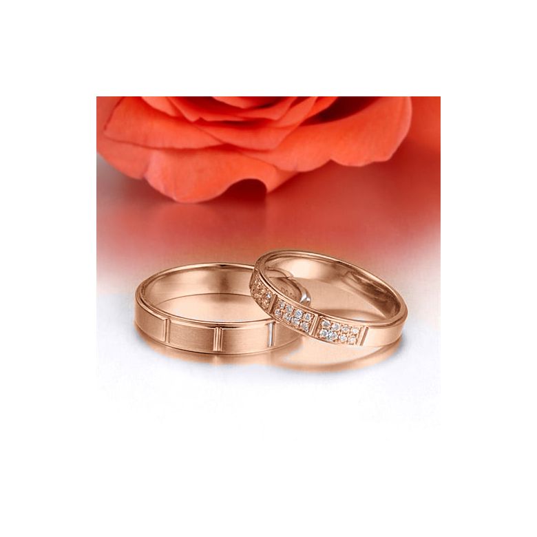 Alliances Couple -  Or rose - Diamants - 3
