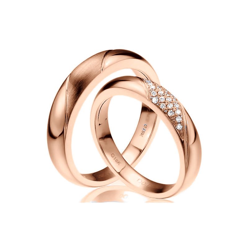 Alliances Duo - Or rose - Diamants | Autour de moi - 1